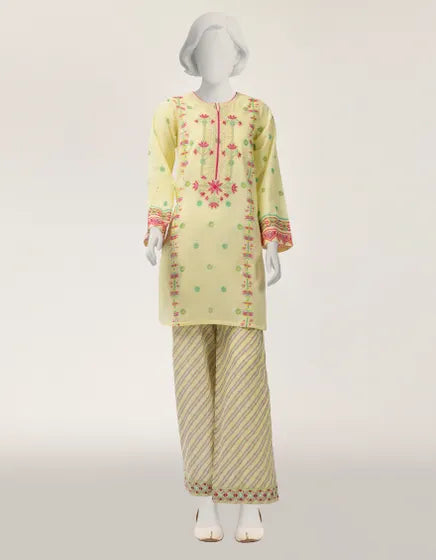 Yellow Lawn Embroidered Stitched 2PC (II)