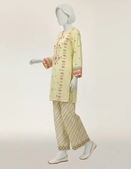 Yellow Lawn Embroidered Stitched 2PC (II)