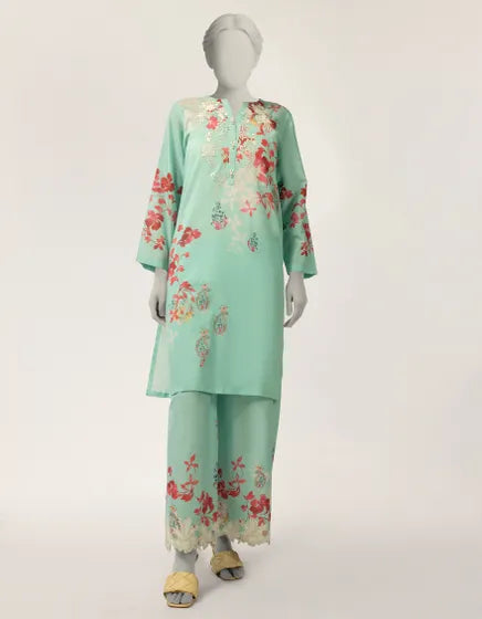 Green Lawn Embroidered Co-Ord Set
