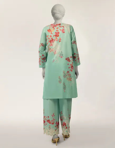 Green Lawn Embroidered Co-Ord Set