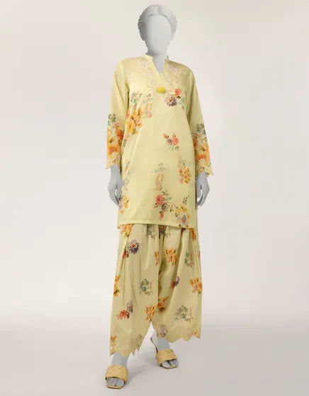 Lemon Lawn Embroidered Co-Ord Set