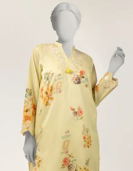 Lemon Lawn Embroidered Co-Ord Set