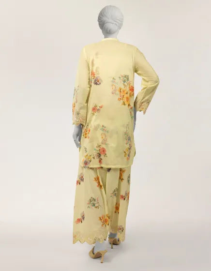 Lemon Lawn Embroidered Co-Ord Set