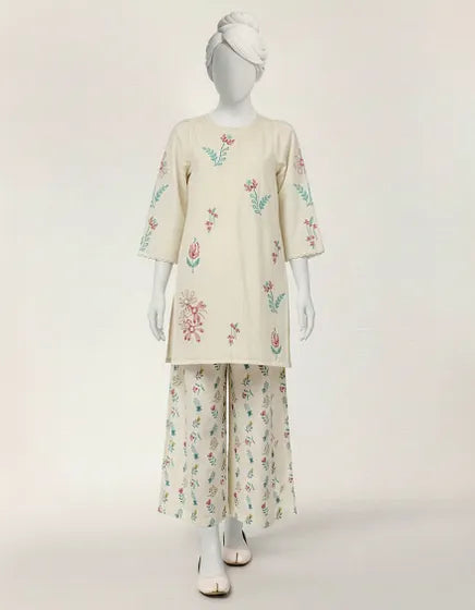 White Lawn Embroidered Stitched 2PC