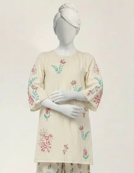 White Lawn Embroidered Stitched 2PC